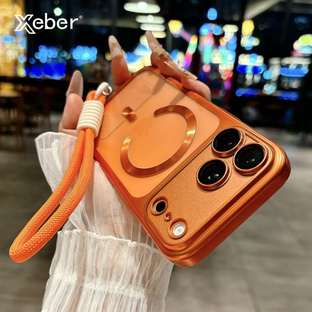 Xeber MagSafe Schutzhülle mit Handgelenkband für iPhone 17 16 15 Pro Max Air, mattes PC-Material mit Objektivschutz, Orange - Bild 1