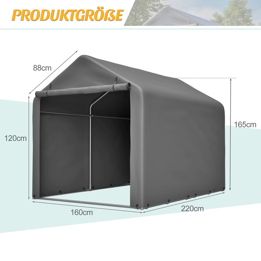 THANADDO Outdoor-Lagerzelt aus Metall, wasserdichtes Aufbewahrungszelt mit Rolltür für Gartenzubehör, Rasenmäher und Fahrräder, B/T/H: 213,36 x 152,4 x 160 cm - Bild 2