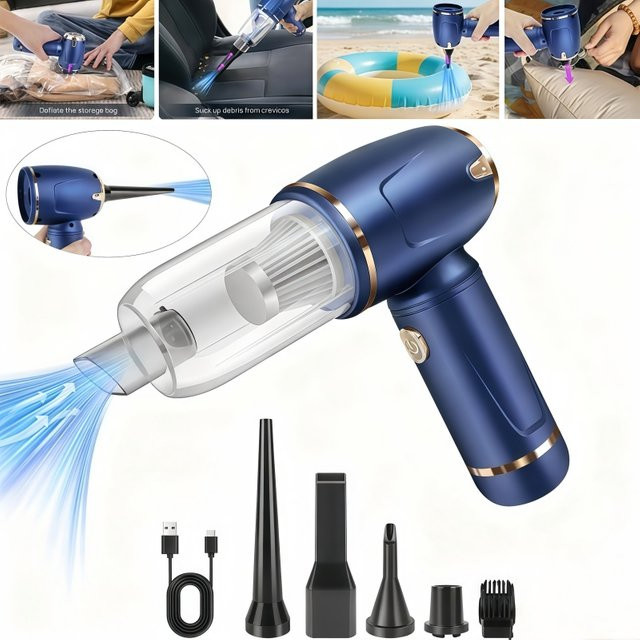 BRIEFNESS 3-in-1 Akku-Staubsauger und elektrischer Staubbläser mit 11000PA Saugkraft und 100000RPM Gebläse für Auto, PC und Tastatur, Schwarz oder Blau - Bild 1