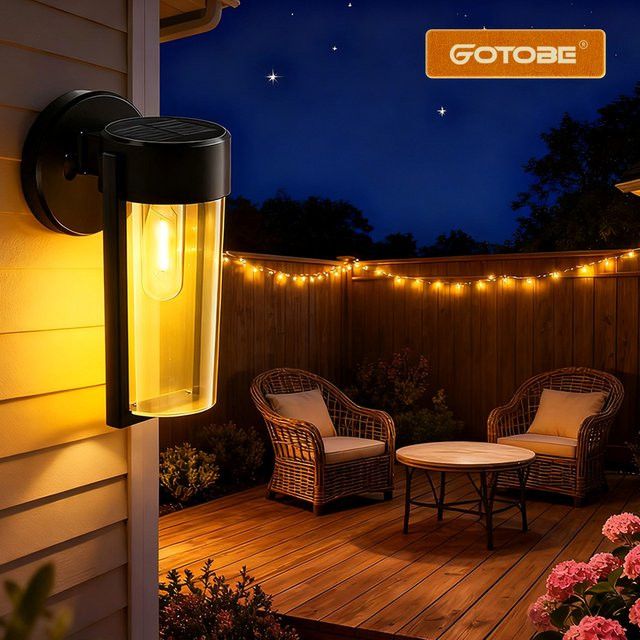 GOTOBE LED Solar Außenwandlampe Wasserdicht mit Lichtsteuerung für Garten, Zaun und Veranda - Bild 1