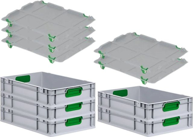 PROREGAL Spar Set 5x Eurobox Nextgen Color mit Auflagedeckel und Schiebeschnappverschlüssen, Farbe Grün, H x B x T: 12 x 40 x 60 cm - Bild 1