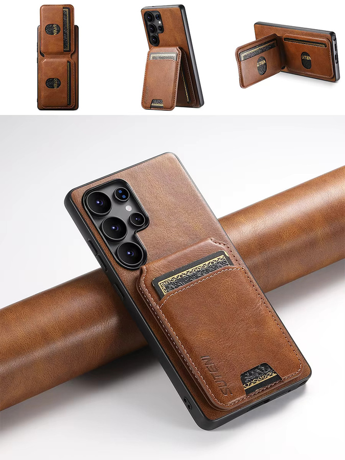 SUTENI Luxus Kunstleder Handyhülle mit Kartenhalter und Ständer für Samsung Galaxy S26 Ultra, S25 Plus, S24, S23, S22 in Schwarz und Braun - Bild 6
