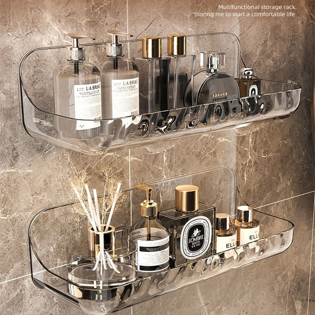 Transparentes Acryl Badezimmerregal zur Wandmontage ohne Bohren als Organizer für Dusche und Waschtisch - Bild 1