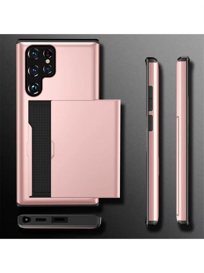 Stoßfeste Hartschalen-Handyhülle mit Kartenhalter als Wallet-Schutzhülle für Samsung Galaxy S22 S23 S24 S25 S26 Ultra Plus Edge in Pink - Bild 4