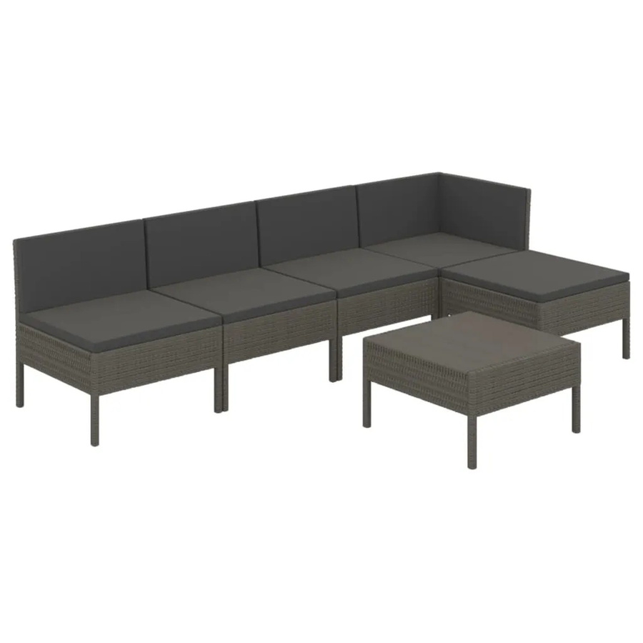 vidaXL 6-tlg Garten-Lounge-Set in L-Form aus Poly-Rattan und pulverbeschichtetem Stahl in Grau mit UV-beständigen Auflagen - Bild 2