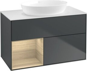 V&B Waschtischunterschrank Finion 100 in Weiß lackiert mit Regal und mitteldunkelblauen Elementen, Breite: 100 cm, Tiefe: 50,1 cm, Höhe: 50,1 cm - Bild 1
