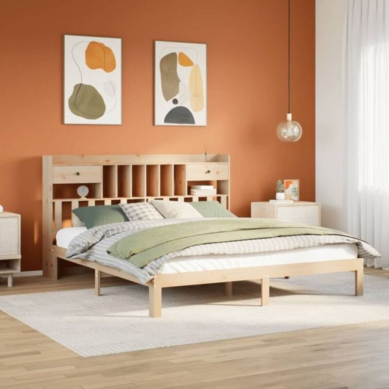Massivholzbett Vidaxl aus Kiefer mit Regal in Braun, Landhaus und Skandinavisch Stil, B/T/H: 180 x 200 x 110 cm - Bild 1