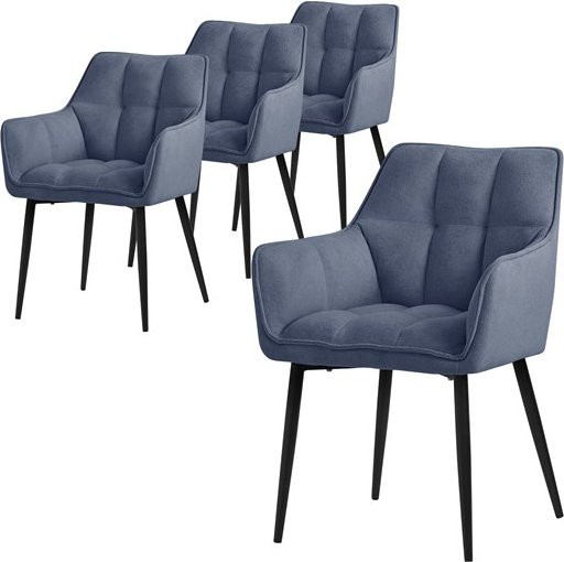 ML-Design Esszimmerstuhl 4er Set Blau aus Frotteestoff mit gepolsterter Sitzfläche und Armlehnen - Bild 1