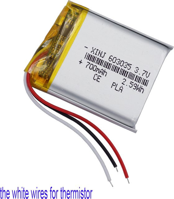 XINJ Ersatz-Li-Lipo-Akku 3,7 V 700 mAh 2,59 Wh mit Thermistor und 3 Drähten in Silber für Autokameras, Bluetooth-Lautsprecher und LED-Lichter - Bild 1