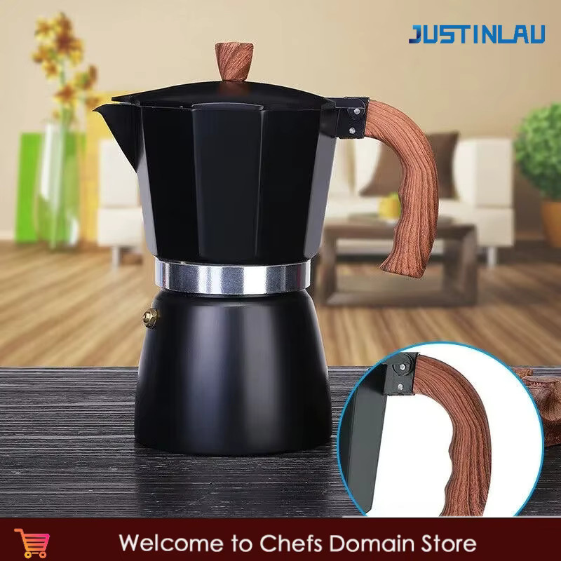 JUSTINLAU Italienischer Moka-Topf aus Aluminium mit Holzgriff in Schwarz - Bild 2