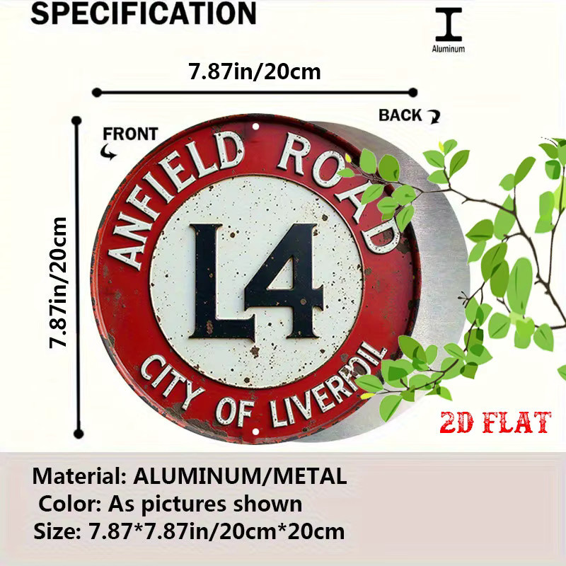 Potdemiel Vintage Liverpool Anfield Road Rundes Aluminiumschild in Rot, Durchmesser: 20 cm - Bild 2