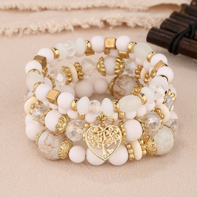 WKOUD Armband Set, Baum des Lebens Herz, Acryl, Glas, Perle, Gold, Damen - Bild 1