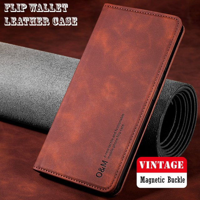 Fudusaidman Vintage Ledertasche für Xiaomi Poco F8 F7 Ultra F6 F5 Pro X6 X7 Pro als Stand Flip Wallet Cover mit Kartensteckplatz und Magnetschnalle in Braun - Bild 1