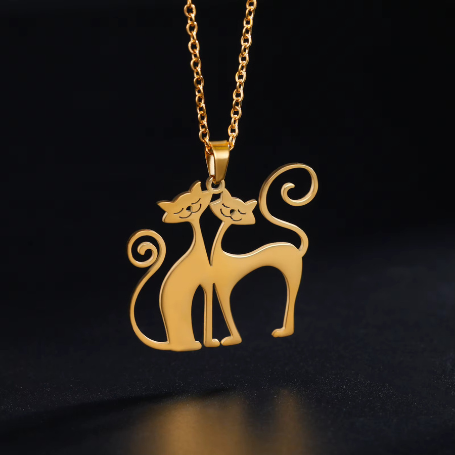 Cazador Halskette Katzen-Anhänger, Edelstahl, Gold, Damen - Bild 1