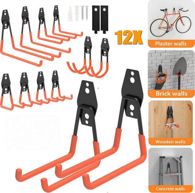 lucn 12er-Pack Mehrzweck-Metallhaken aus Stahl zur Wandmontage für Fahrräder, Gartengeräte und Leitern - Bild 1