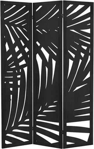 ML-Design Paravent Sapporo 3-teilig aus Paulownienholz in Schwarz mit abstraktem Design, Höhe: 170 cm, Breite: 121 cm - Bild 1