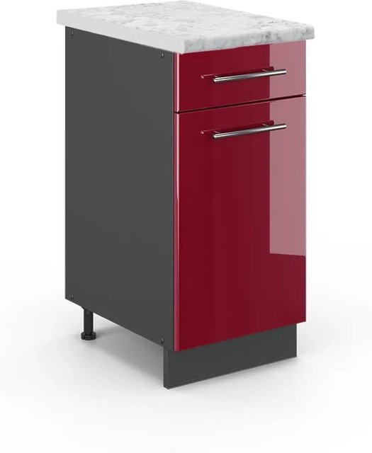 Vicco Küchenunterschrank Fame-Line in Bordeaux Hochglanz und Anthrazit mit Soft-Close-Türen, Breite: 40 cm, Höhe: 82 cm, Tiefe: 60 cm - Bild 1