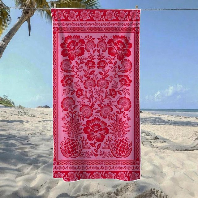 Strandtuch JMG Household Supplies mit Vintage Blumen und Rosa Mandala Muster, weich und schnelltrocknend, Breite: 70 cm, Länge: 140 cm - Bild 1