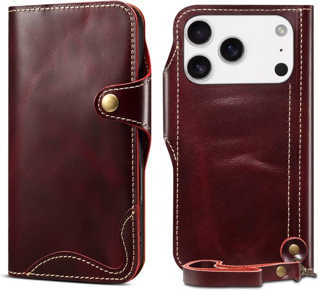 Premium Echtleder Kartenfach Brieftaschen-Hülle für Apple iPhone 17 16 15 14 13 12 Pro Max in Blau oder Rot - Bild 1