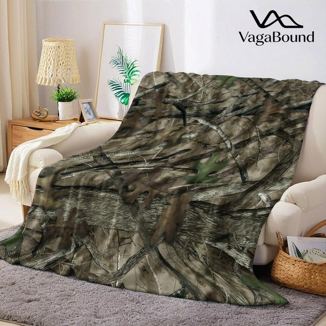Zweigblätter Camouflage Flanelldecke aus Polyester, Multicolour, B x H: 70 x 100 cm - Bild 1