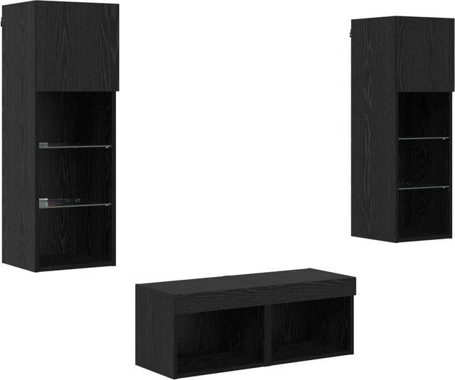vidaXL TV-Wandregale Set aus 4 Stück in Schwarz und Eichen-Optik aus Holzwerkstoff - Bild 1