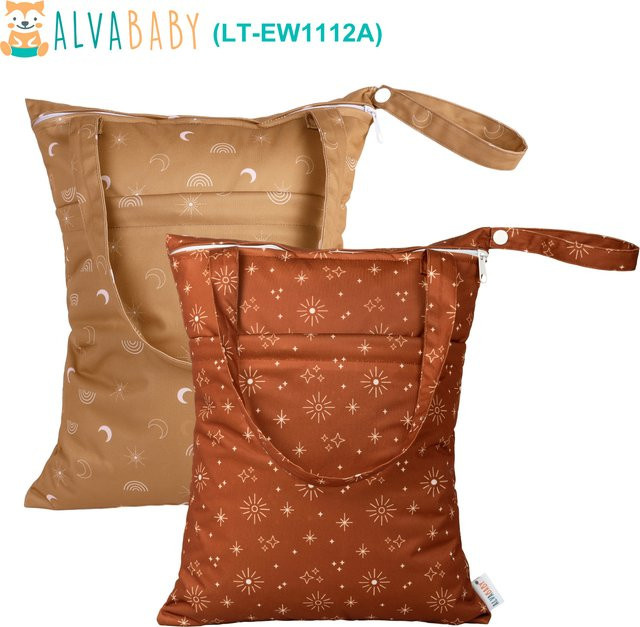 ALVABABY Tragetasche für Windeln mit Trennung für nasse und trockene Fächer, 2er Pack, Braun, B: 30 cm, H: 36 cm - Bild 1