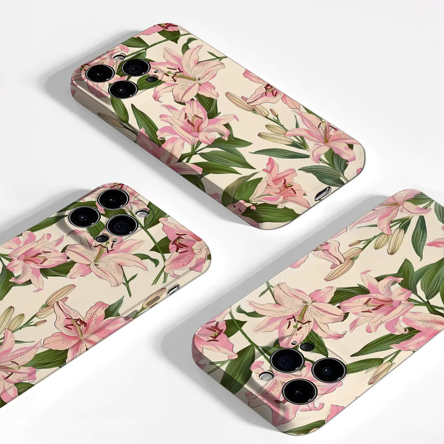 Potdemiel Handyhülle mit rosa Lilien-Muster für iPhone 17 16 15 14 13 Pro Max Plus, robuste ein- und doppelschichtige Magnet-Hülle, Pink/Mehrfarbig - Bild 3