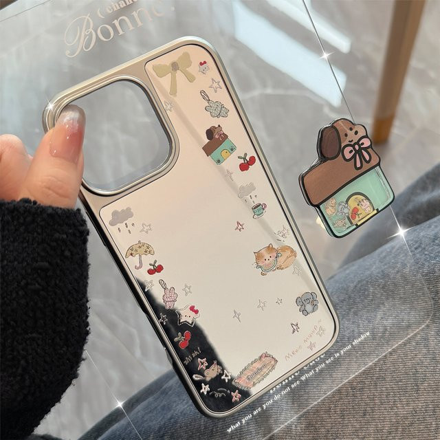 Stoßfeste iPhone Schutzhülle mit Cartoon-Welpen-Design und integriertem Handyhalter für Apple iPhone 16 15 14 13 Pro Max - Bild 1