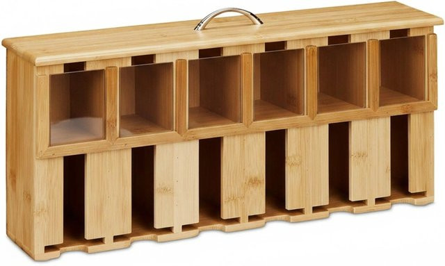 Relaxdays Teebeutelspender aus Bambus in Natur mit 6 Fächern und abnehmbarem Deckel, B/T/H: 46,5 x 22 x 10,5 cm - Bild 1