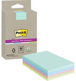 Post-it Super Sticky Recycling Notes Haftnotizen liniert, Multicolor, B: 10,2 cm, H: 15,2 cm, 12 Blöcke mit je 70 Blatt aus PEFC-Papier - Bild 1