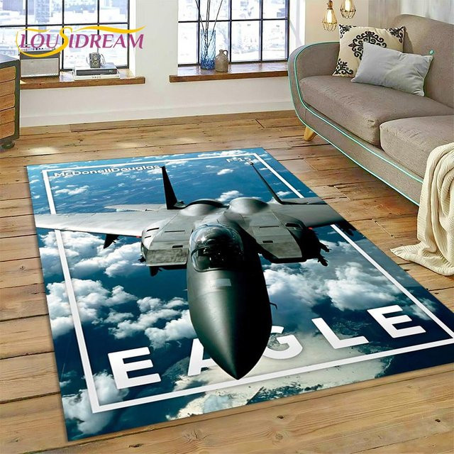 Rutschfester 3D Luftwaffe Düsenjäger Spitfire Teppich aus Polyester in Blau, B/B: 40 x 60 cm - Bild 1