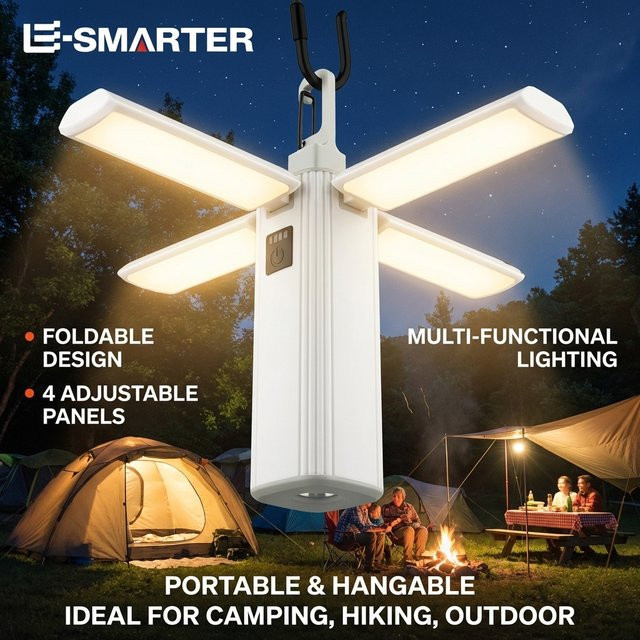 ESMARTER Multifunktions-Taschenlampe in Weiß, wiederaufladbare zusammenklappbare Handlampe mit COB-Licht und Haken für Camping und Zelt - Bild 1