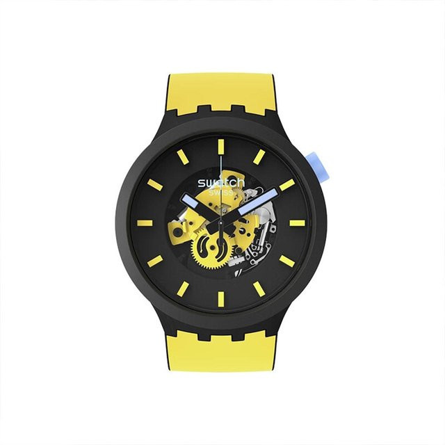 Swatch Armbanduhr, Quarz, Keramikgehäuse, 47 mm, Silikonarmband, Unisex, Gelb - Bild 1