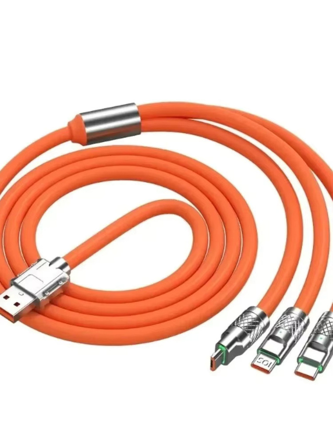 3-in-1 Schnellladekabel 120W mit 1,2m Länge für iPhone, Android, Huawei, Tablet und Laptop in Orange - Bild 7