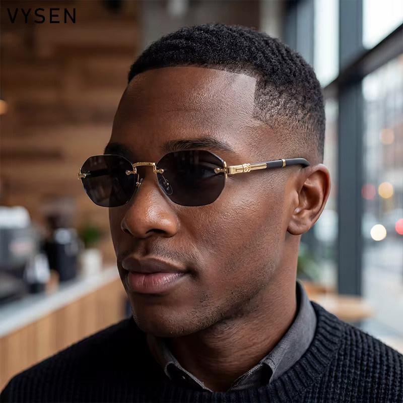 VYSEN Sonnenbrille, quadratisch, randlos, Metall, schwarz, Herren - Bild 1