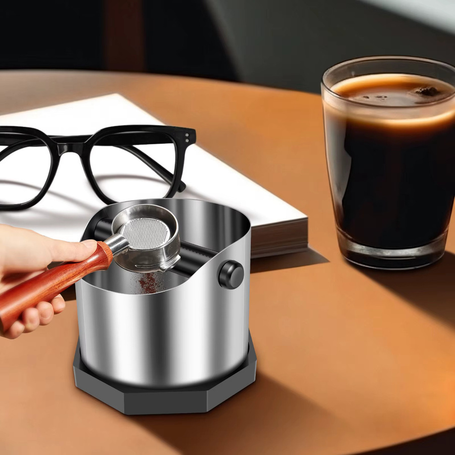 Willstar Espresso-Klopfbox aus Edelstahl in Silber mit rutschfestem Gummiring und rundem Design - Bild 2