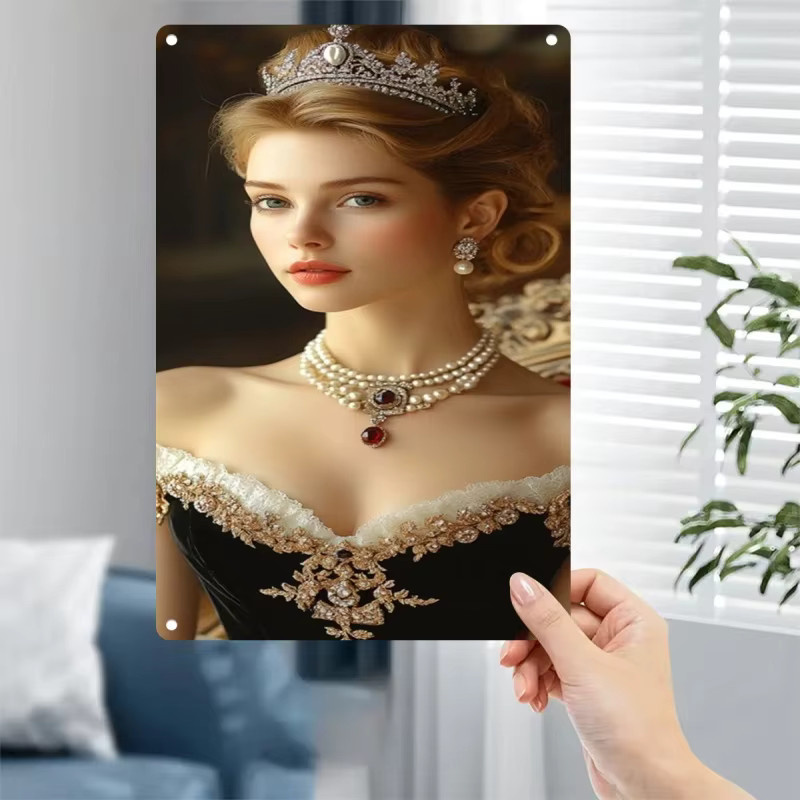 HELLOYOUNG Metall Wandkunst Königin Porträt Krone Vintage Schild, weiß und mehrfarbig, B/H: 30 x 20 cm - Bild 2