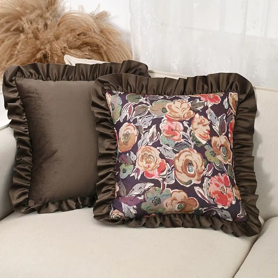 BUYNOW Kissenbezug aus Baumwolle mit floralem Dutch-Spitzenmuster in Braun für Wohnzimmer und Schlafzimmer - Bild 2