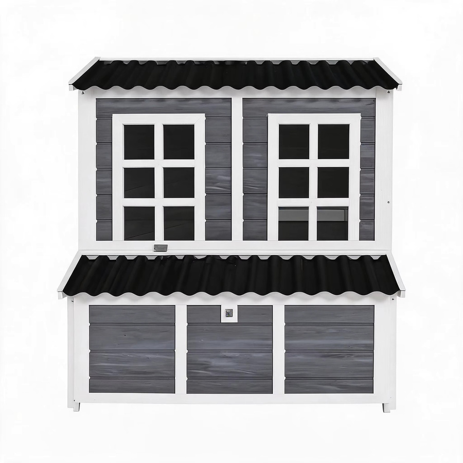 Holzhühnerstall Studyset in Grau mit Außengehege, Nistkasten und Rampe, H x B x T: 100 x 86 x 100 cm - Bild 3