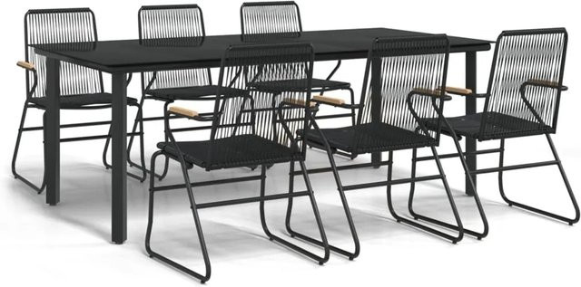 vidaXL 7-teilige Garten-Essgruppe aus schwarzem PVC-Rattan mit Glastisch und Teakholz - Bild 1