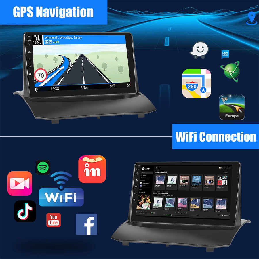 Essgoo Android 15 Autoradio mit 9 Zoll Display, Wireless Carplay und Android Auto, GPS, Wi-Fi, Schwarz, für Ford Fiesta MK6 09-17 - Bild 2