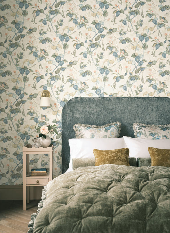 Osborne & Little Tapete Cupani Floral Modern Vlies Ivory und Blau - Bild 2