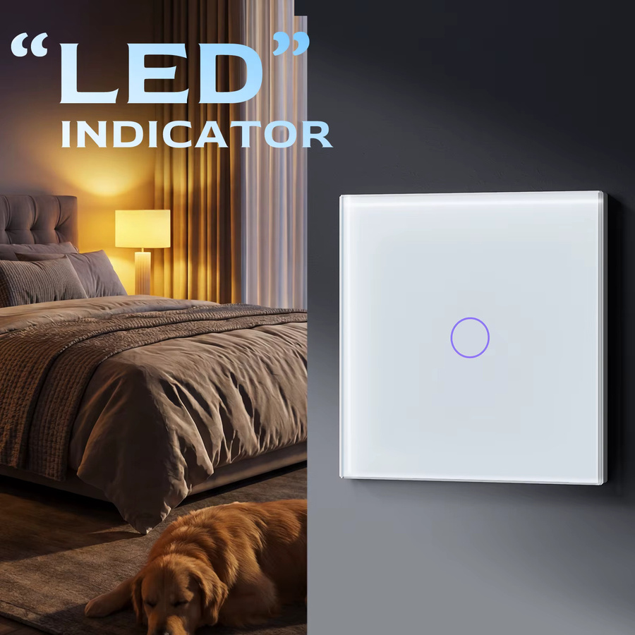 BSEED 1-fach 1-Wege Touch-Wandschalter, Weiß und Transparent, Wasserdicht mit LED-Sensor und schwachblauer Hintergrundbeleuchtung, Einphasig - Bild 3