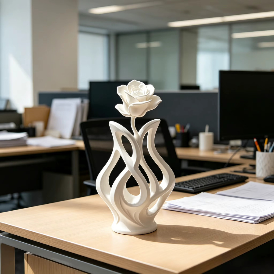 Moderner 3D-gedruckter Stifthalter in Weiß mit floralem Rosen-Design aus Kunststoff - Bild 4