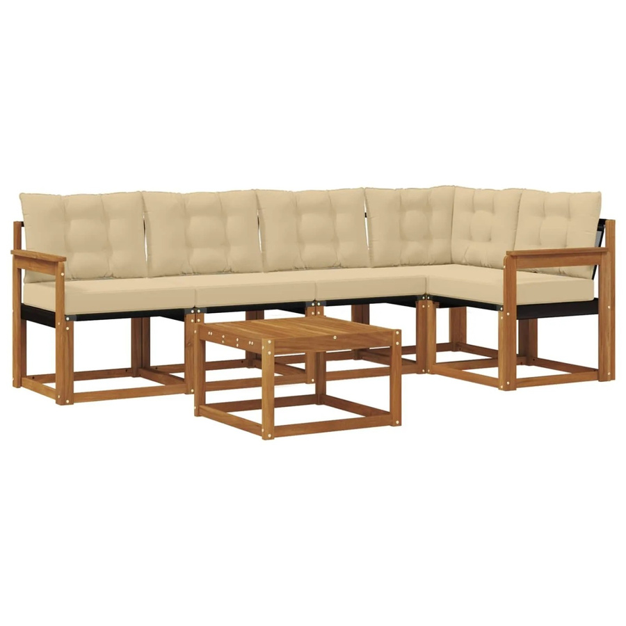 vidaXL Outdoor-Sofagarnitur 6-teilig aus Akazienholz und Textilene in Natur-Beige mit Kissen und Armlehnen - Bild 2