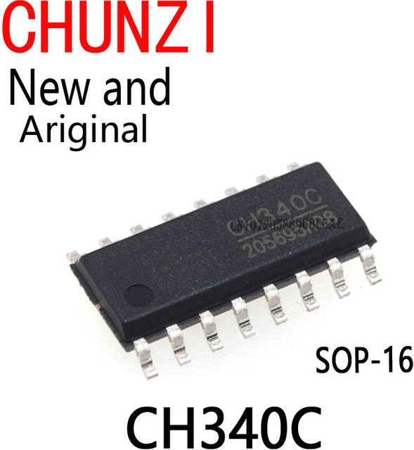 10 Stück CH340C USB-zu-Seriell-IC-Chips mit integriertem Quarzoszillator in Schwarz, SOP-16 für Oberflächenmontage - Bild 1