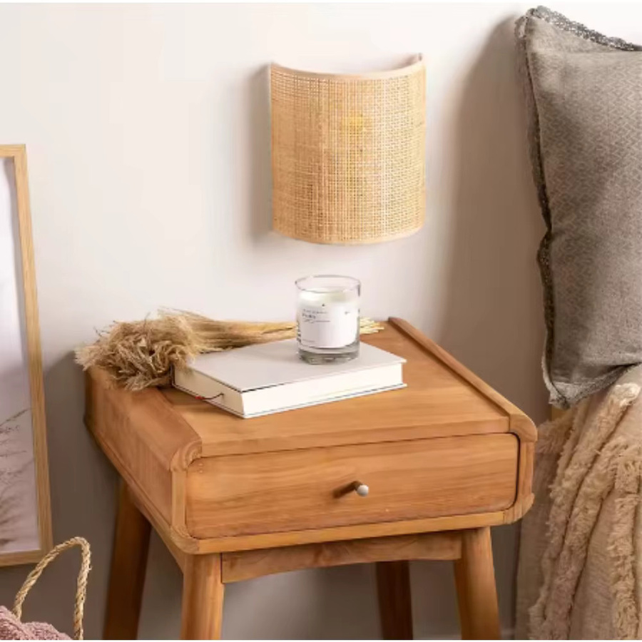 JOYINLED Rattan-Wandleuchte im ländlichen Stil, Beige, Durchmesser: 20 cm, LED-Beleuchtung für Wohnzimmer, Flur und Schlafzimmer - Bild 3