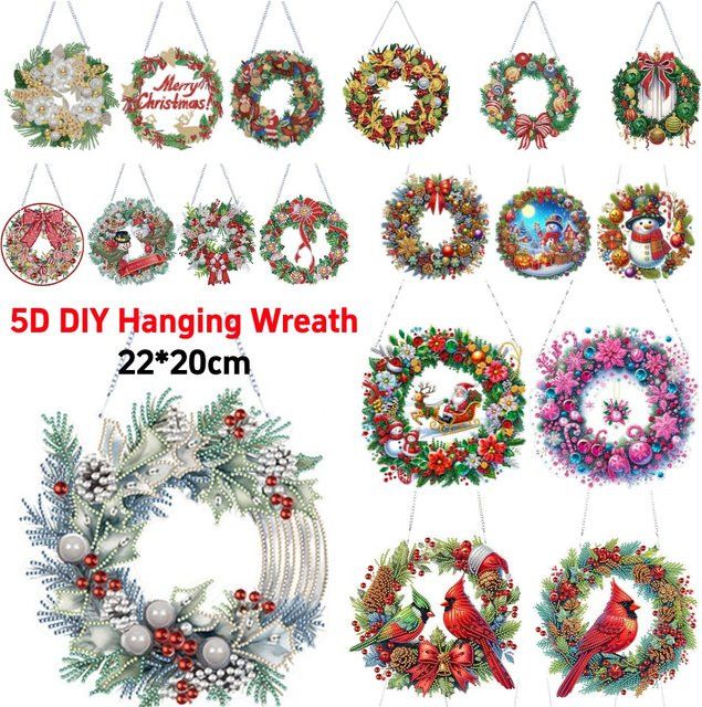 Alloet Diamantmalerei Wanddekoration Weihnachten Kranz Girlande in Multicolor aus Acryl - Bild 1