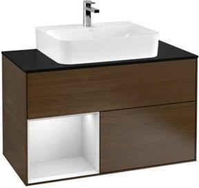 V&B Waschtischunterschrank Finion 100 mit Wandbeleuchtung und Regal in Blau lackiert, B/T/H: 100 x 50,1 x 50,1 cm - Bild 1