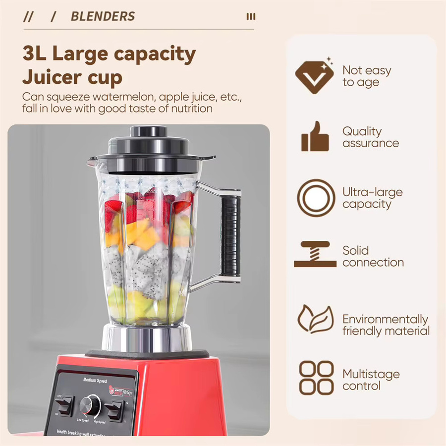 Vremota 3-in-1 Hochleistungs-Gewerblicher Elektromixer 9500W mit 5L und 0,5L Behältern aus Kunststoff für Smoothies, Säfte und Eis - Bild 3